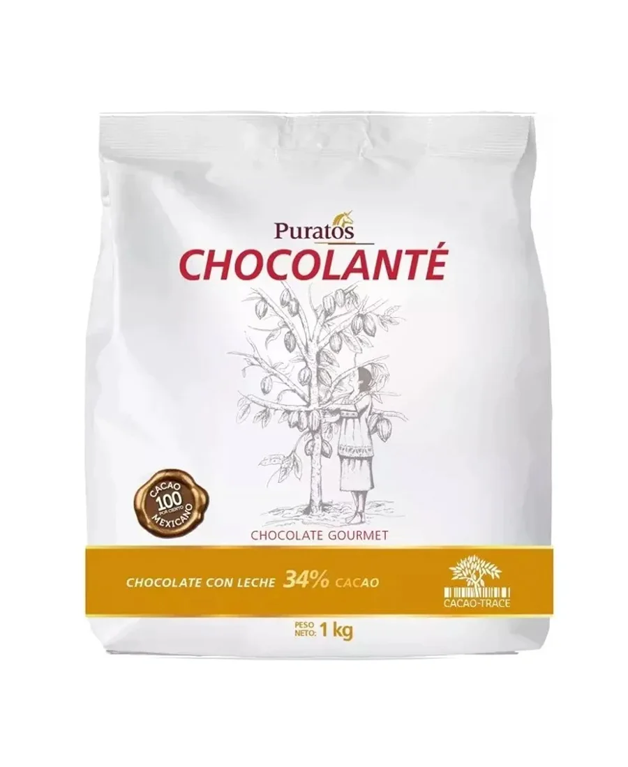 Gotas de chocolate con leche Chocolanté 34 cacao Puratos de 1 Kg  De venta en Zafra Coyoacán
