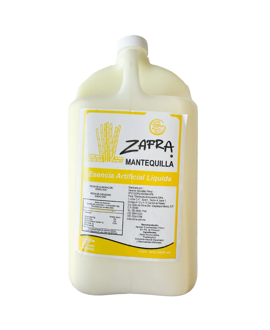 Esencia Artificial Líquida sabor Mantequilla Zafra de 4 L – De venta en Zafra Coyoacán