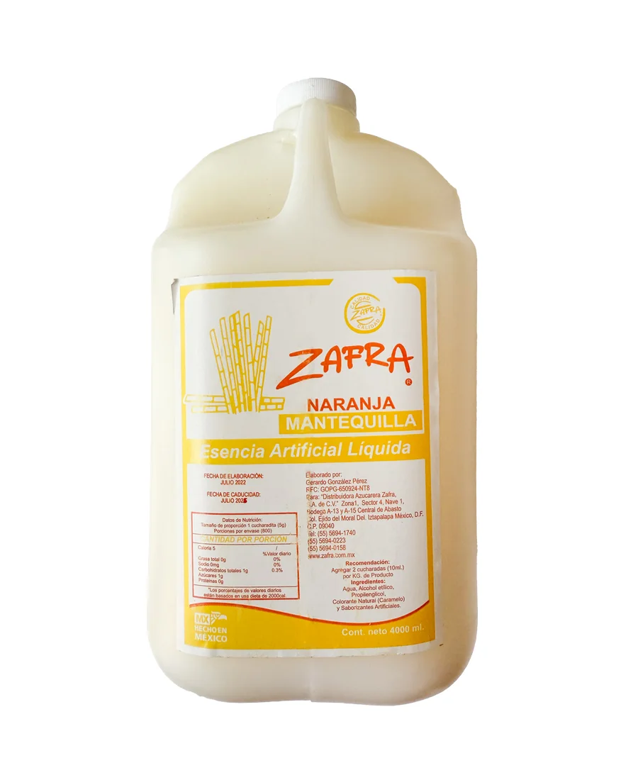 Esencia Artificial Líquida sabor Naranja Mantequilla Zafra de 4 L – De venta en Zafra Coyoacán